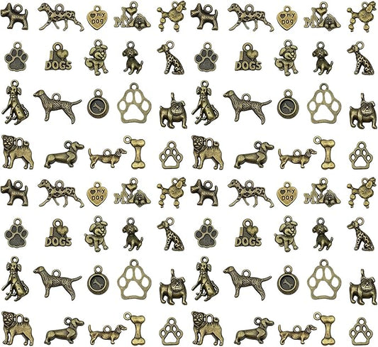 WOCRAFT 60pcs Antique Bronze Dogs Bracelet Charms for Jewelry Making Sets DIY Necklace Bracelet Keychain Crafting Charms Kit Craft Supplies (SN859)