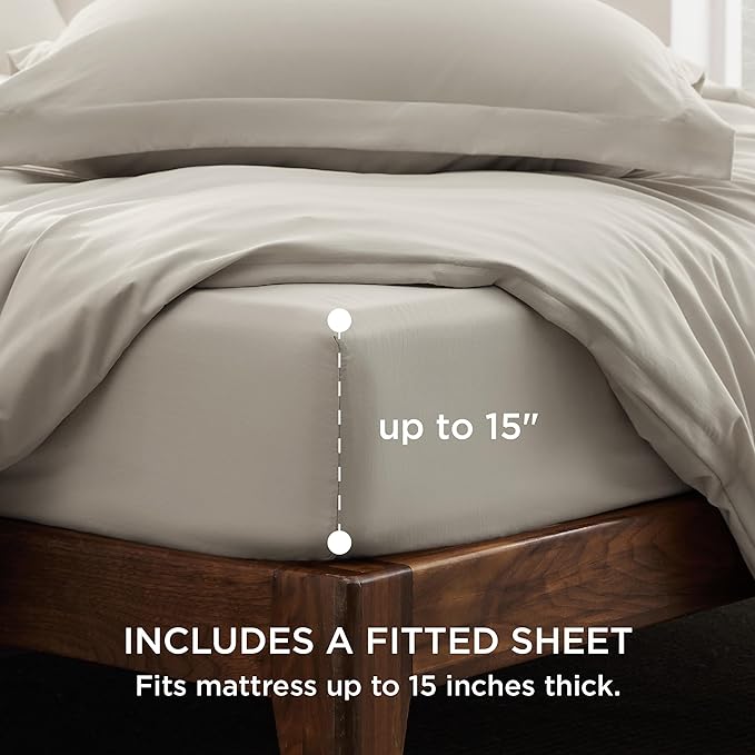 Bedsure Duvet Cover Full Size with Fitted Sheet - 4 Pieces Prewashed Cotton-Like Extra Soft Bedding Set, Includes 1 Duvet Cover 80x90 Inches with Zipper Closure, 2 Pillow Shams, 1 Fitted Sheet, Linen