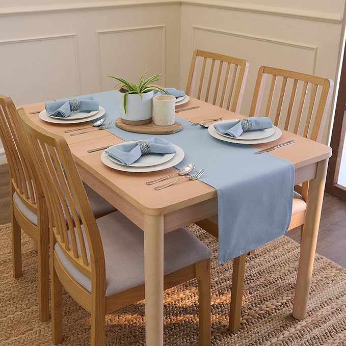 Encasa XO Table Runner 13"x72" Long | Cotton Canvas Fabric | B Grey Solid Color | Machine Washable & Durable