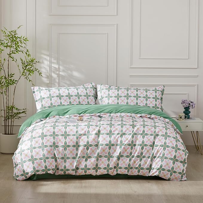 SAPHREAS Full Boho Duvet Cover Green Paisley Bedding Set with 8 Corner Ties and 2 Pillow Shams Microfiber Reversible Duvet Cover Set with Zipper Closure