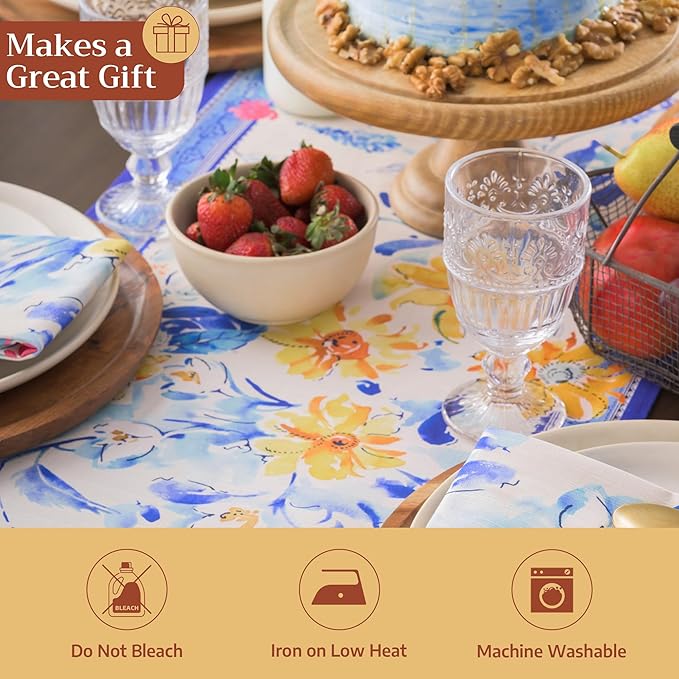 Maison d'Hermine Table Runner 100% Cotton Double Layer Table Runners 108 inches Long Decorative for Home Kitchen Dining Party Baby Shower Wedding Bridal Shower Spring Summer (Girassol,14.50" x 108")