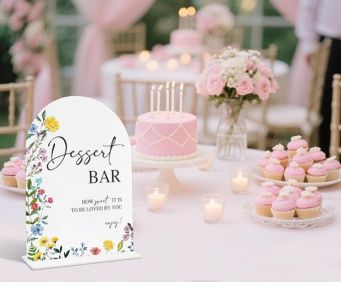 Acrylic Wedding Signs Dessert Bar Sign for Reception, 6x8" Floral Themed Arch Acrylic Dessert Table Decor, Love Is In Bloom & Baby In Bloom Decorations for Baby Shower Bridal Shower Engagement