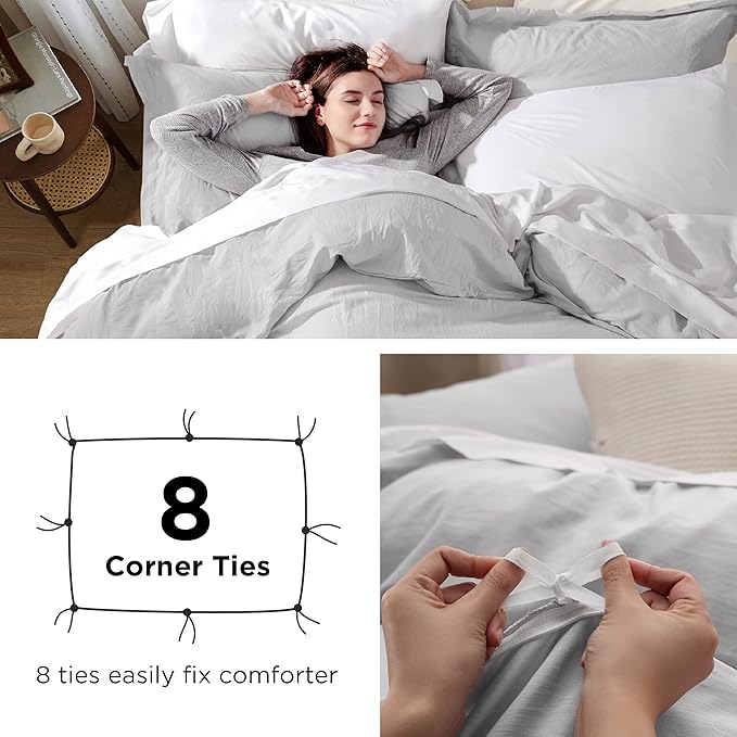 Bedsure Light Grey Oversized King Duvet Cover - 3 Pieces Prewashed Cotton-Like Extra Soft Bedding Set, Includes 1 Duvet Cover 120x98 Inches with Zipper Closure & 2 Pillow Shams, Comforter Not Included