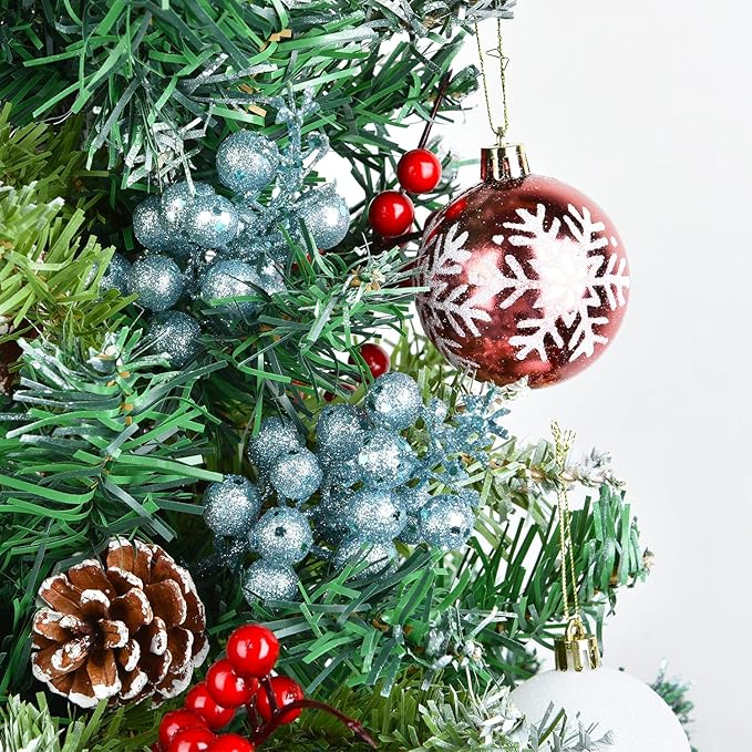 DearHouse 14 Pack Christmas Glitter Berries Stems, 7.8Inch Artificial Christmas Picks for Christmas Tree Ornaments, DIY Xmas Wreath, Crafts, Holiday and Home Decor (Light Blue)
