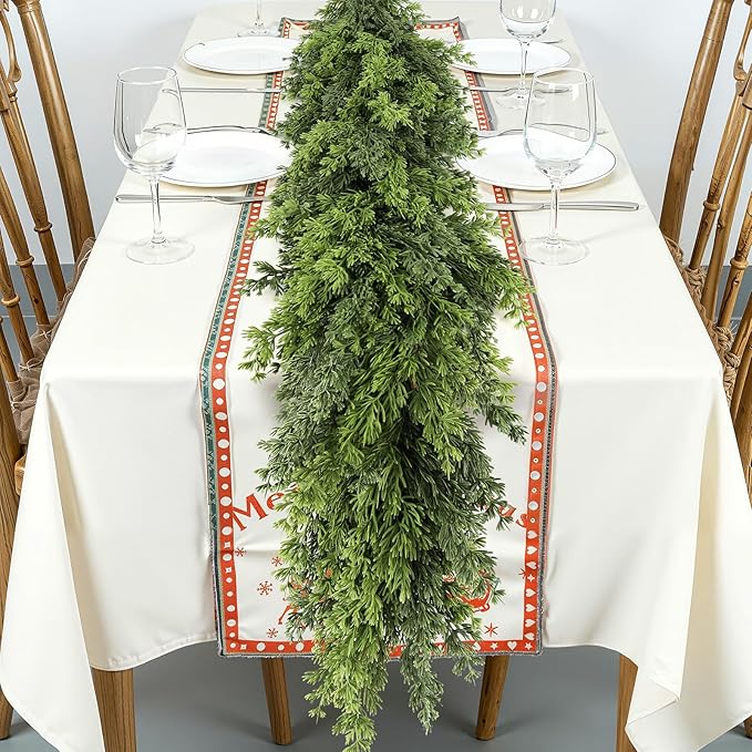 Real Touch Cedar Garland, Christmas Artificial Realistic Faux Cypress Pine Garlands, Christmas Greenery Garland Decorations for Mantle, Table, Stairs, Doorframe, Fireplace, Winter Garlands(6FT)