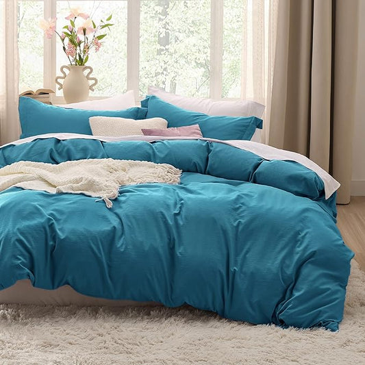 Bedsure Teal Duvet Cover Twin/Twin XL Size - 2 Pieces Prewashed Cotton-Like Extra Soft Bedding Set, Includes 1 Twin Duvet Cover 68x90 Inches with Zipper Closure & 1 Pillow Sham, No Comforter
