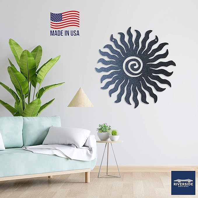 Riverside Designs Sunburst Metal Wall Art Steel Outdoor Decor - Heavy-Duty and Waterproof - Made in USA (18", Black)