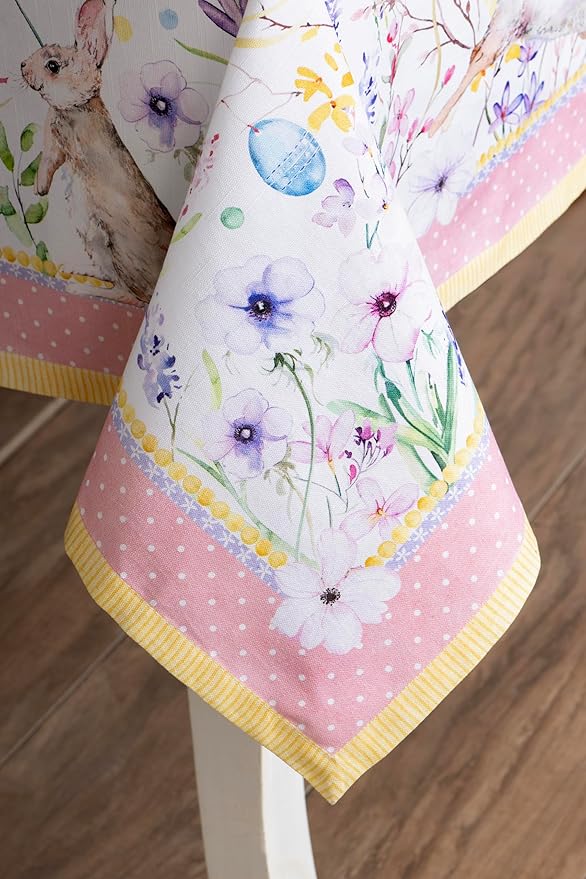 Maison d' Hermine Table Cloth Square Table 100% Cotton 60 x 60 Inches Tablecloth Reusable Decorative Everyday Use for Dining Room, Farmhouse, Home, Party, Festive & Wedding Spring Summer - Easter Zest