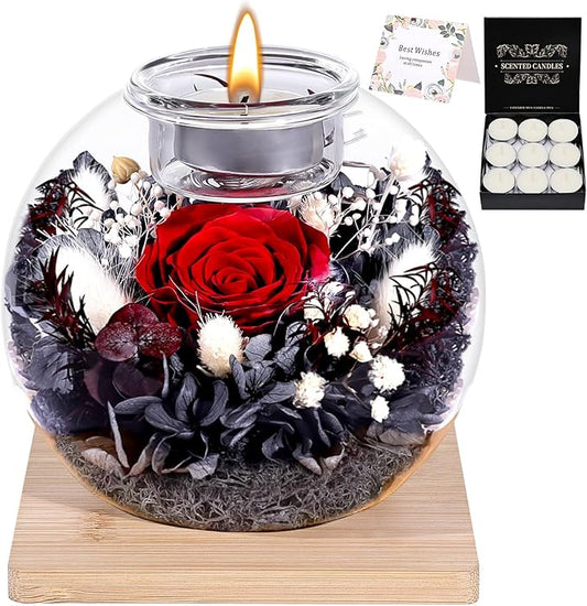 Christmas Birthday Gifts for Women Preserved Roses in Glass Dome with Scented - Romantic Preserved Flower for Women, Girlfriend, Wife, Mom, Grandma, Sister, Her-Red