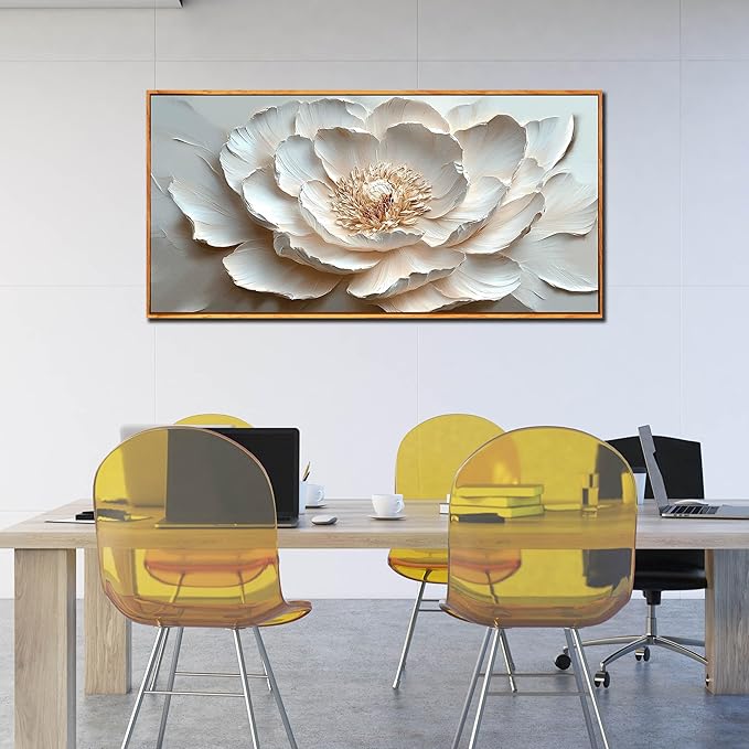 White and Pink Flower Pictures Wall Decor for Office Women - Modern Wall Art for Living Room - Wooden Framed Wall Art for Bedroom Size 29" x 59"
