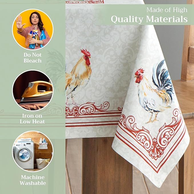 Maison d' Hermine Table Cloth Rectangle Table 100% Cotton 54 x 72 Inches Tablecloth Reusable Decorative Everyday Use for Dining Room, Farmhouse, Home, Party, Festive & Wedding Spring Summer - Campagne
