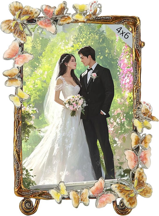 4x6 Vintage Picture Frame Decor Ornate Antique Photo Frames with Glass Front, Art Decor Tabletop Display, Butterfly Gifts for Women on Christmas Birthday, Horizontally & Vertically