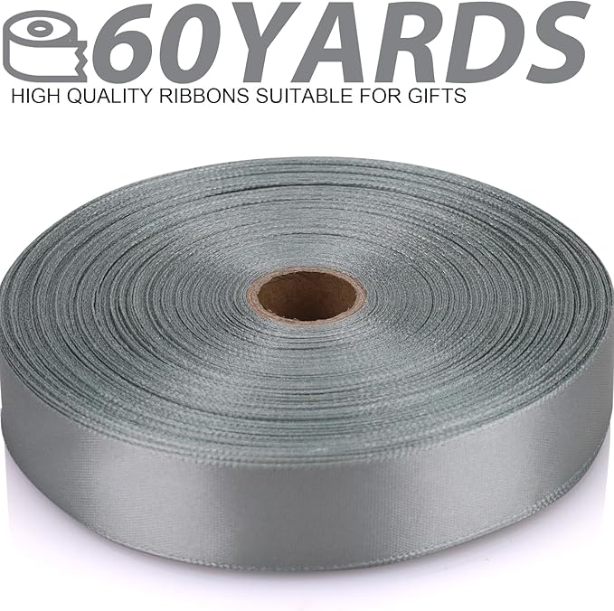 7/8 Inch 60 Yards Silver Satin Craft Ribbon-Single Face Polyester Ribbon for Handmade Roses,Gift Wrapping,Timeless Flower,Bouquets,Wedding and Party Decoration