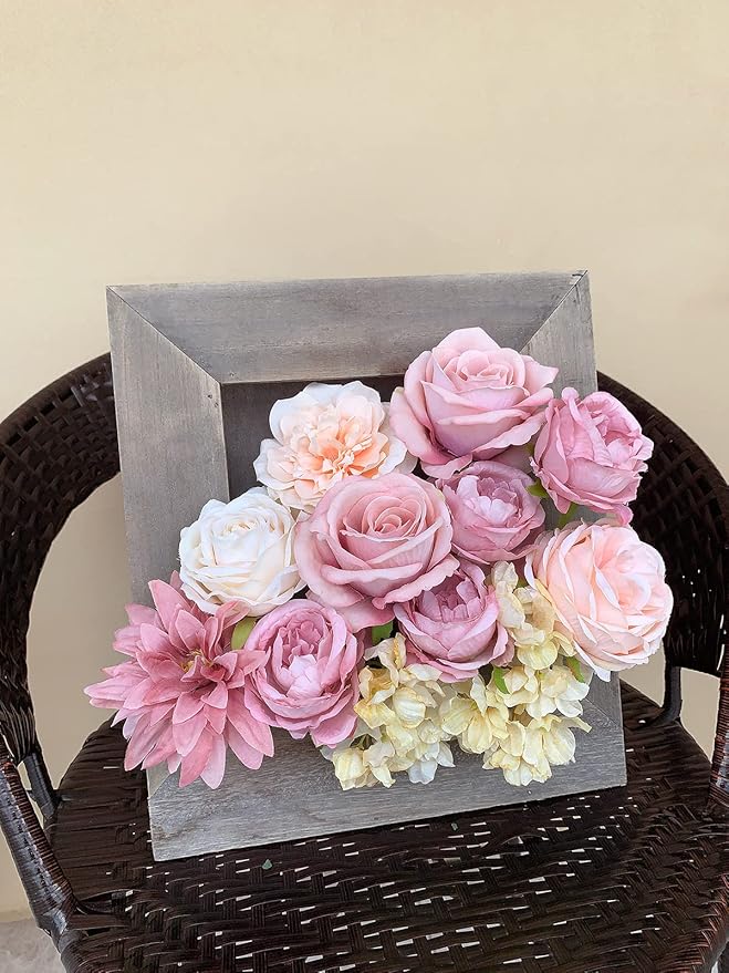 Roses Artificial Flowers Pink Bouquets Box Set Fake Flower Bulk for DIY Wedding Bridal Baby Shower Decorations Party Table Centerpieces Silk Floral Arrangements for Home Decor Indoor