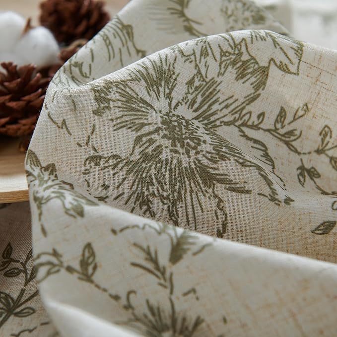 jinchan Linen Blend Floral Curtains for Living Room 108 Inches Extra Long Christmas Green Peony Flower Printed Curtain Back Tab Farmhouse Patterned Drapes Bedroom Window Curtains Set 2 Panels