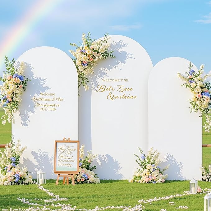White and Blue Arch Backdrop Cover 7.2FT 6.6FT 6FT Arch Covers Stretchy Backdrop Set of 3, Wedding Arch Cover Spandex Fitted Double-Color Fabric Arch Covers for Party Baby Shower Birthday Decoration