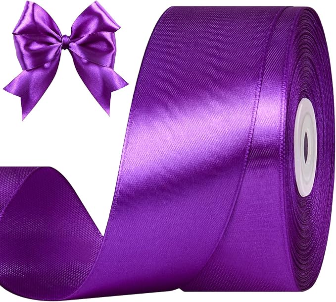 1-1/2 Inches 50 Yards Purple Satin Ribbon, Solid Fabric Ribbon Roll for Flower Bouquets, Gift Wrapping, Wedding, Handmade Crafts