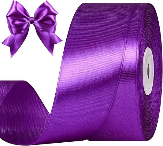 1-1/2 Inches 50 Yards Purple Satin Ribbon, Solid Fabric Ribbon Roll for Flower Bouquets, Gift Wrapping, Wedding, Handmade Crafts