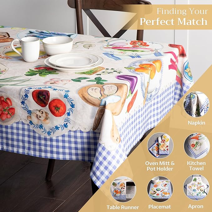 Maison d' Hermine Table Cloth Square Table 100% Cotton 60 x 60 Inches Tablecloth Reusable Decorative Everyday Use for Dining Room, Farmhouse, Home, Party, Festive & Wedding Spring Summer - Gourmand