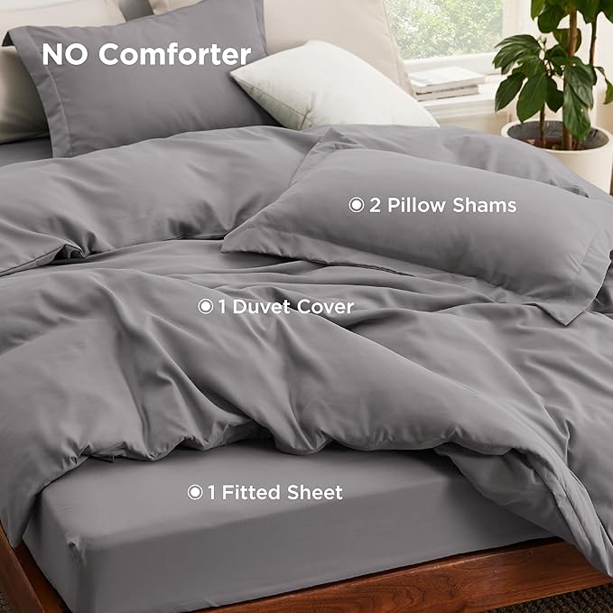 Bedsure Duvet Cover with Fitted Sheet King - Warm Deep Pocket, Hotel Luxury Soft Double Brushed Bedding Set with Zipper Closure, 1 Duvet Cover, 1 Fitted Sheet, 2 Pillow Shams, NO Comforter, Grey