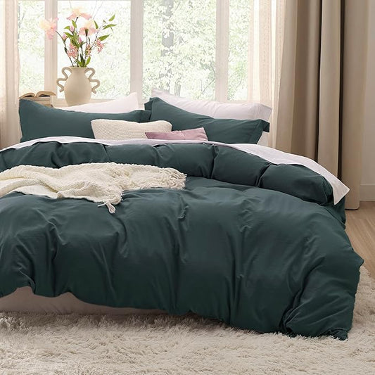 Bedsure Forest Green Duvet Cover King Size - 3 Pieces Prewashed Cotton-Like Extra Soft Bedding Set, Includes 1 Duvet Cover 104x90 Inches with Zipper Closure & 2 Pillow Shams, Comforter Not Included