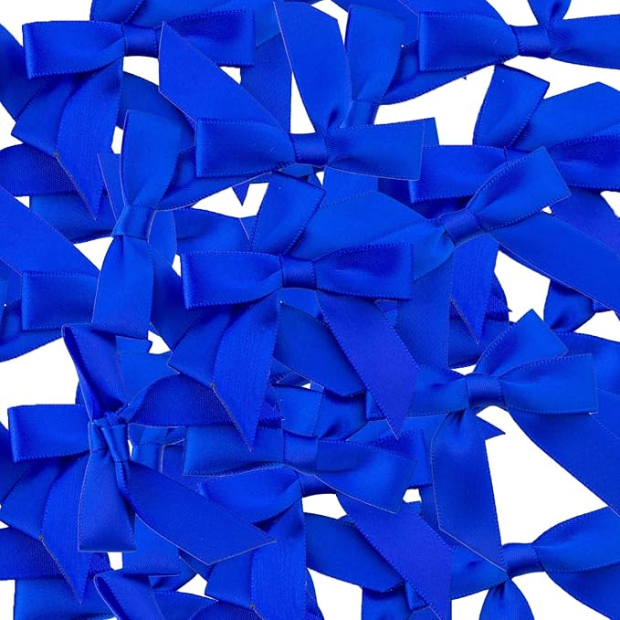 7Rainbows 50pcs Boutique 1.5" Blue Satin Ribbon Mini Bows for Craft Sewing Scrapbooking Wedding and Gift Wrapping