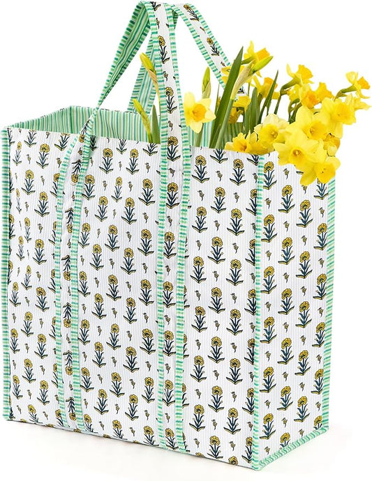 Floral Quilted Tote Bag Gifts for Women, Large Capacity Foldable Corduroy Handbags Christmas Birthday Gifts for Mom Wife Nurse, Reusable Grocery Bags for Work Shopping Travel Beach