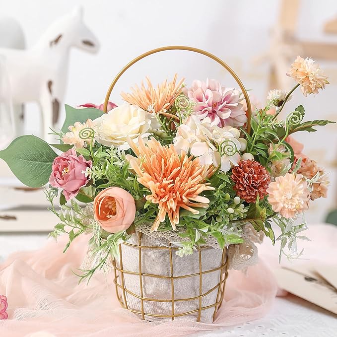 YYHUAWU Artificial Flowers Combo Set Fake Flower Leaf Box with Stems for DIY Wedding Bouquets Centerpieces Flower Arrangements Decorations Baby Shower Party Home Decorations Orange Pink