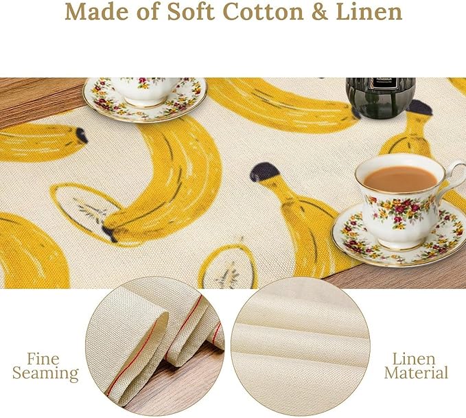 Banana Table Runner, Kitchen Dining Table Decor, Watercolor Tropical Fruit Palm Leaves Table Runners for Indoor Outdoor Home Farmhouse Holiday Wedding Birthday Party Decoration, 13 x108 in