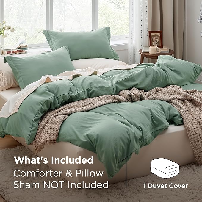 Bedsure Sage Green Duvet Cover Queen Size Only - Prewashed Extra Soft All Season Bedding, Includes 1 Duvet Cover 90x90 Inches with Zipper Closure, Comforter Not Included