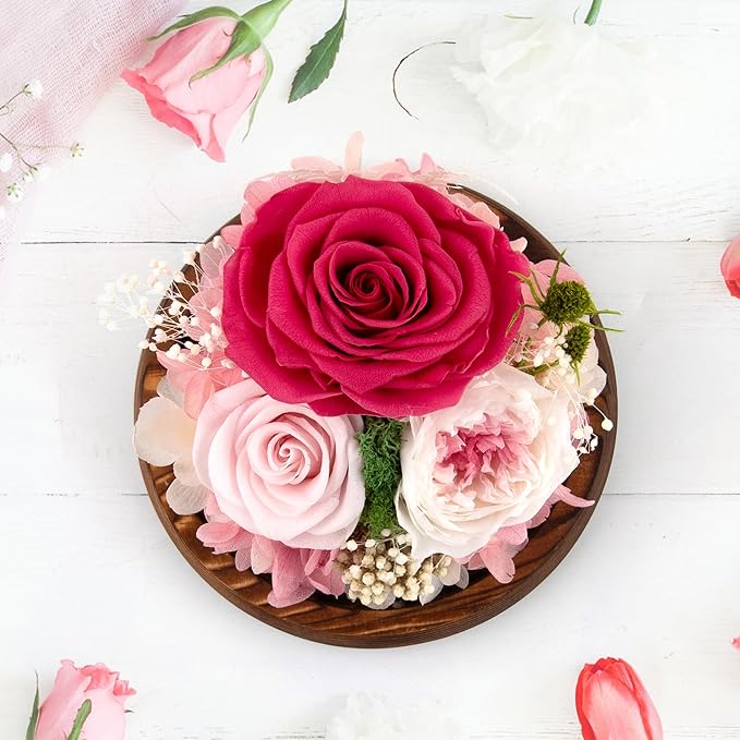 Pink Rose Birthday Gifts for Women Forever Flowers for Delivery Real Rose in Glass Dome with LED Strip, Preserved Flowers Rose Gifts for Wife Girlfriend Mom on Wedding Anniversary