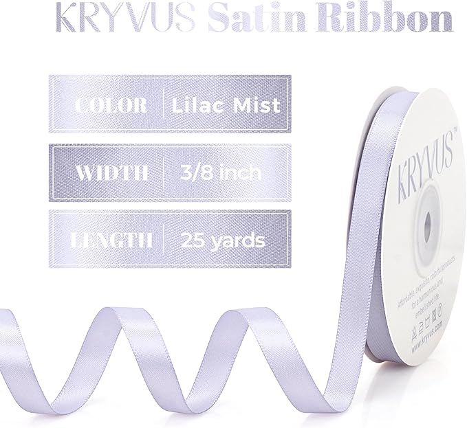 Lilac Mist Satin Ribbon, Double Faced 3/8 Inch X 25 Yards Lilac Mist Ribbon, Premium Satin Ribbon for Gift Wrapping, Crafts, Hair Bow Making, Sewing, Flower Bouquet, Wedding Party Decor