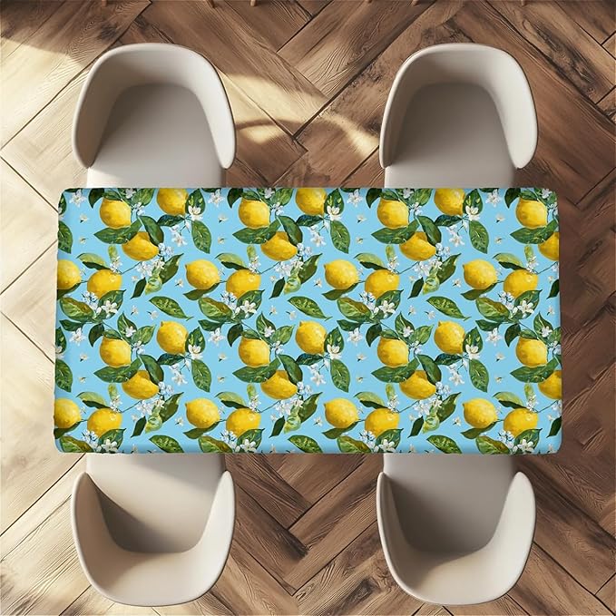 Rectangle Table Cloth Cover Waterproof Elastic Fitted Polyester Fitted Tablecloths for 4 Foot Tables for Indoor,Picnic, Camping, Outdoor （48" x 24"，Lemon）