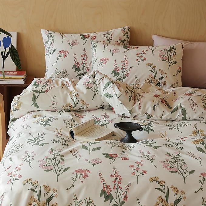 HighBuy Full Size Comforter Set Blush Pink Floral Boho Chic Botanical Coquette Cottagecore Bedding Comforter for Full Bed College Teen Girls Aesthetic Floral Bedding Set 3 Piece