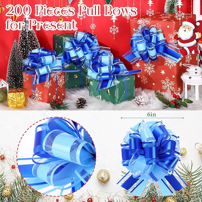 WILLBOND 20 Pieces 6 Inch Pull Bows Gift Wrapping Ribbon Pull Bows for Christmas Wedding Baskets Valentine Multicolor Wrap Accessory for Gift Present Holiday Decor(Blue Mixed Light Blue)