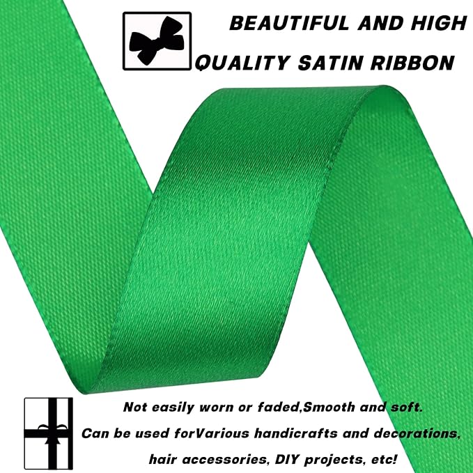 7/8 Inch 60 Yards Green Satin Craft Ribbon-Single Face Polyester Ribbon for Handmade Roses,Gift Wrapping,Timeless Flower,Bouquets,Wedding and Party Decoration
