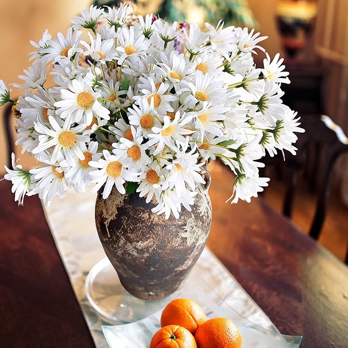 5 Bunches 16 inch - Realistic White Artificial Silk Daisy, Faux Wildflowers Bouquets with Stems for DIY Flower Arrangement Home Garden Wedding Decoration