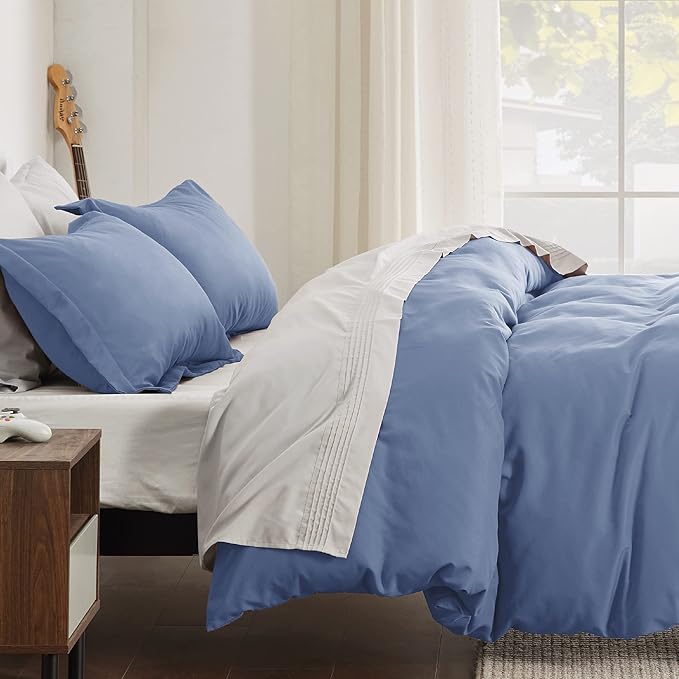 Bedsure Duvet Cover Queen Size - Soft Double Brushed Bedding Set for Kids & Adults, Zipper Closure, 3 Pieces, Includes 1 Duvet Cover (90"x90") & 2 Pillow Shams, NO Comforter, Slate Blue