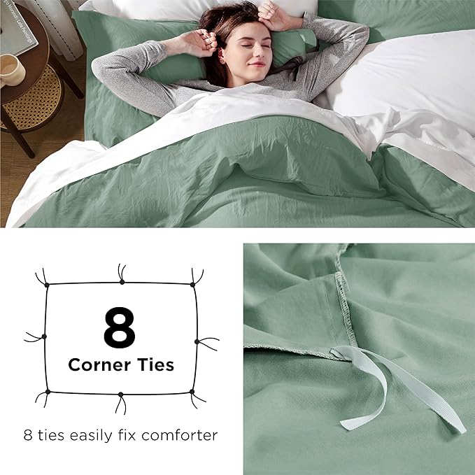 Bedsure Sage Green Duvet Cover King Size - 3 Pieces Prewashed Cotton-Like Extra Soft Bedding Set, Includes 1 Duvet Cover 104x90 Inches with Zipper Closure & 2 Pillow Shams, Comforter Not Included