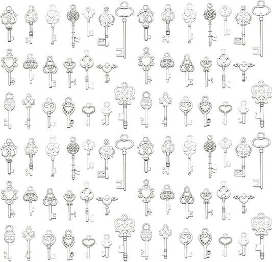 WOCRAFT 60pcs Bright Silver Small Key Charms Bracelet Charms for Jewelry Making Sets DIY Necklace Bracelet Keychain Crafting Charms Kit Craft Supplies (SN926)