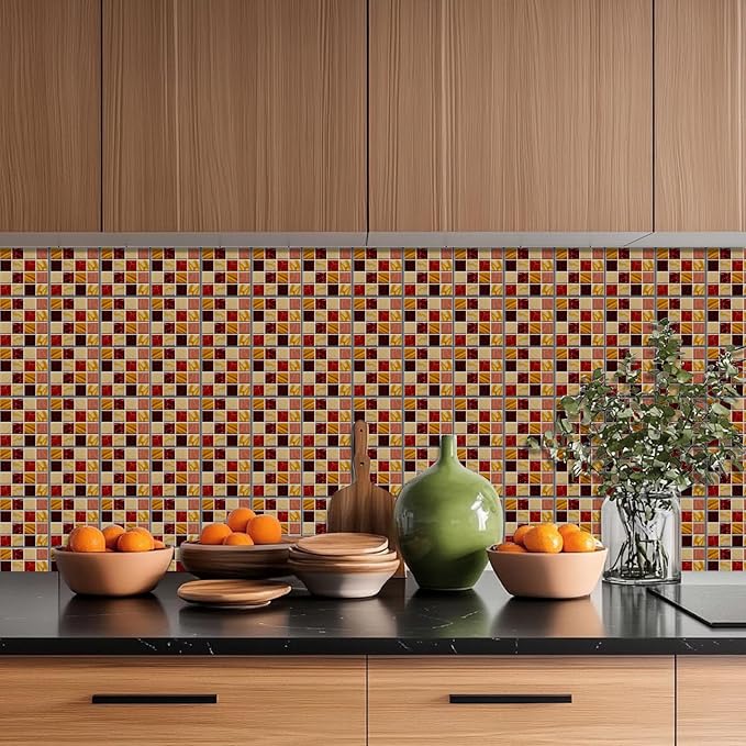 CHGCRAFT 36 Pcs 4 Style Wall Stickers 3D Effect Peel and Stick Wall Tile Sticker Various Mosaic Style Waterproof Self Adhesive Stick on Tile Decals for Kitchen Bathroom Art Decor, 4×4 Inch