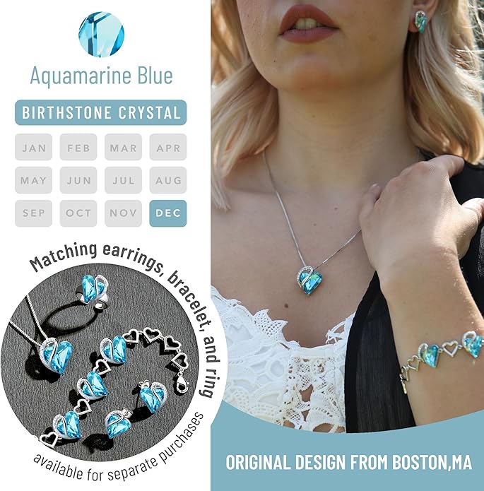 Leafael Necklaces for Women, Infinity Love Birthstone Heart Crystal Pendant, Birthday Jewelry Gifts for Her, Mom, and Wife, Silver Plated, 18 plus 2 inch Adjustable Chain
