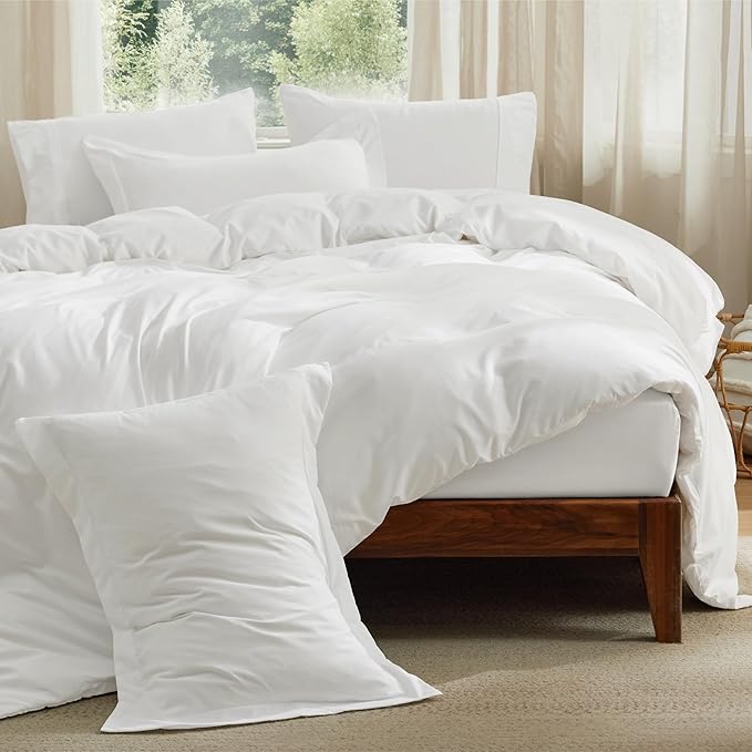 Bedsure Duvet Cover with Fitted Sheet Queen - 6 Pieces, Deep Pocket, Hotel Luxury Soft Double Brushed Bedding Set, 1 Duvet Cover, 1 Fitted Sheet, 2 Pillow Shams, 2 Pillowcases, NO Comforter, White