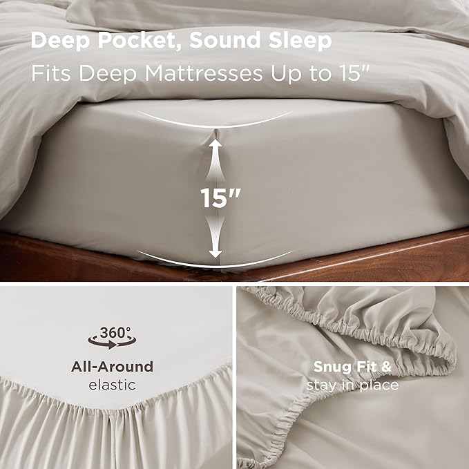 Bedsure Duvet Cover with Fitted Sheet Twin/Twin XL - Deep Pocket, Hotel Luxury Soft Double Brushed Bedding Set with Zipper Closure, 1 Duvet Cover, 1 Fitted Sheet, 1 Pillow Shams, NO Comforter, Linen