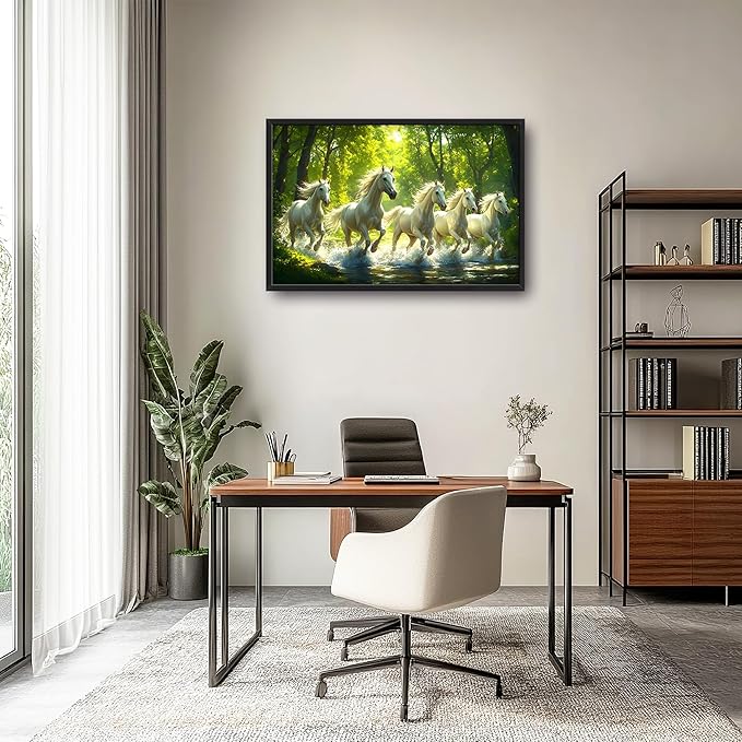 Forest Horses Large Decor Wall Art Framed Pictures for Living Room, Running Horse Oversized Canvas Print Painting Modern Extra Large Framed Artwork for Bedroom Office Home Decor 36"x24"