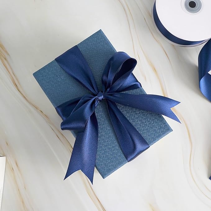 MEEDEE Navy Satin Ribbon 1-1/2 Inch Navy Blue Ribbon Lux Double Faced Satin Ribbons by 50 Yards Navy Blue Polyester Ribbons for Crafts, Weddings, Flower Bouquet, Holiday Decorating
