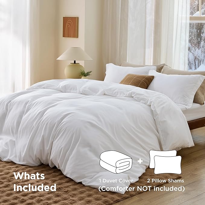 Bedsure Duvet Cover King Size - Soft Double Brushed Bedding Set for Kids & Adults, Zipper Closure, 3 Pieces, Includes 1 Duvet Cover (104"x90") & 2 Pillow Shams, NO Comforter, White
