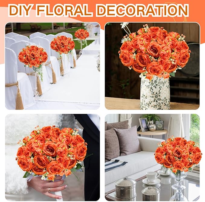 ASTRYAS 8Pcs Peonies Artificial Flowers, Orange Peony Artificial Peonies, Fall Flowers Fake Silk Peonies Artificial Flowers Peonies Bouquet for Autumn Centerpiece Table Wedding Party Home Decor