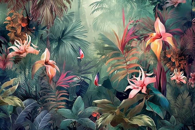 Hand-Painted Abstract Floral Wallpaper, Ink Botanical murals, Backdrop Decorative Wall murals（Non-self-Adhesive）