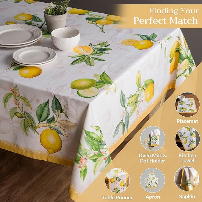 Maison d' Hermine Table Cloth Rectangle Table 100% Cotton 70 x 140 Inches Tablecloth Reusable Decorative for Dining Room, Farmhouse, Home, Party, Festive & Wedding Spring Summer - Limoncello